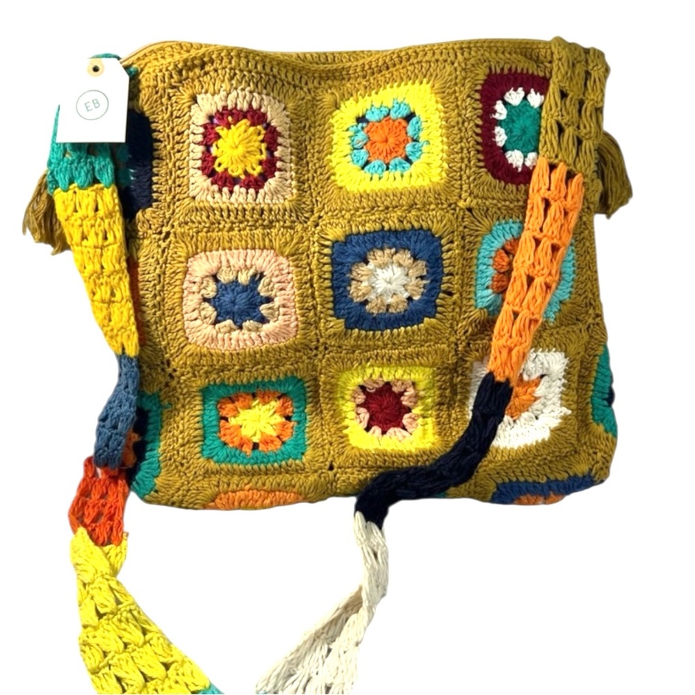 Earthbound Trading Company Handcrafted Granny Square Crossbody Bag NWT